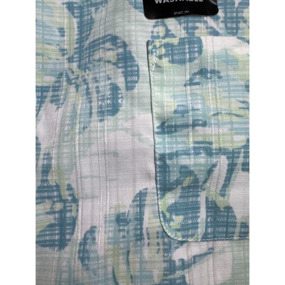 Van Heusen Green Blue Oasis Print Silky Dress Shirt Mens Size XXL 18-18.5 NWT - Picture 3 of 5
